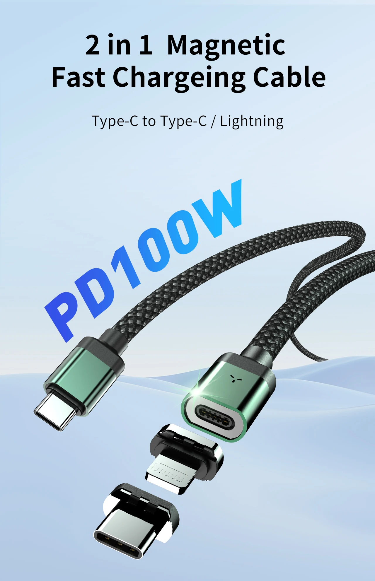 Magnetisches USB-C-Kabel, Schnellladekabel Typ C zu USB-C für iPhone 17 16 15, Samsung, Lightning-Kabel, Datenkabel – Detail 1