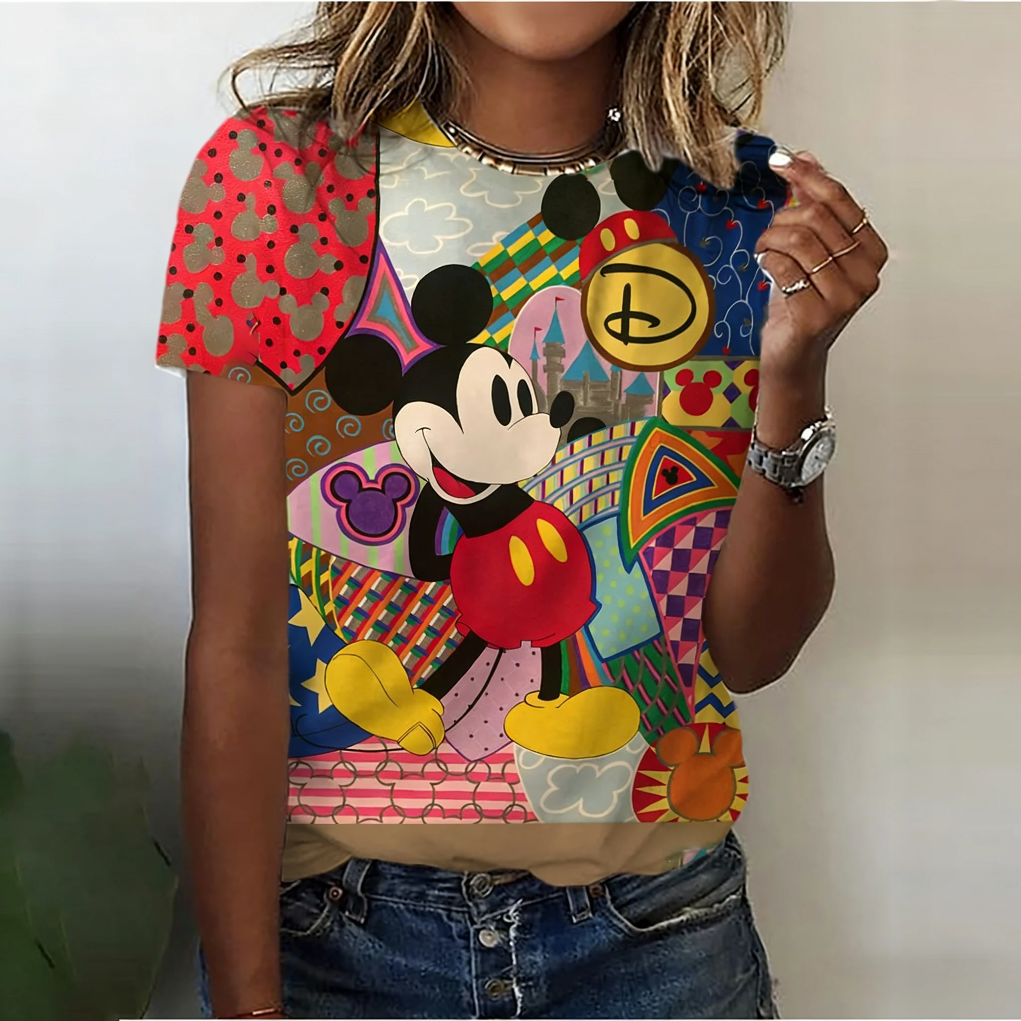 여성 여름 캐주얼 미키 마우스 프린트 티셔츠 카와이 탑 패션 의류 매일 귀여운 스타일 착용에 편안함