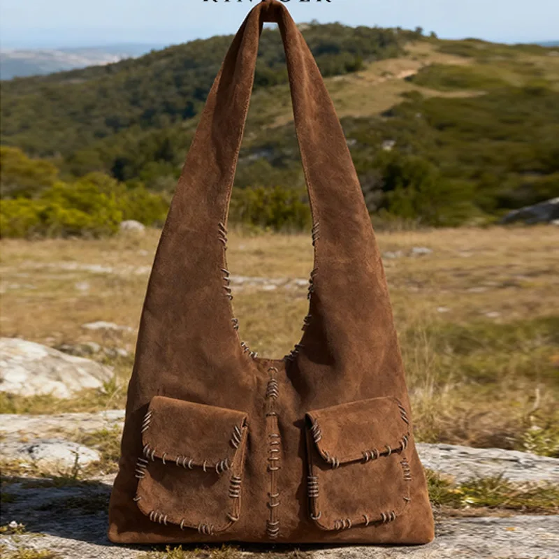 

2025 зимняя новая замшевая женская сумка, модная сумка на плечо с большим карманом, женская сумка большой вместимости, большая сумка