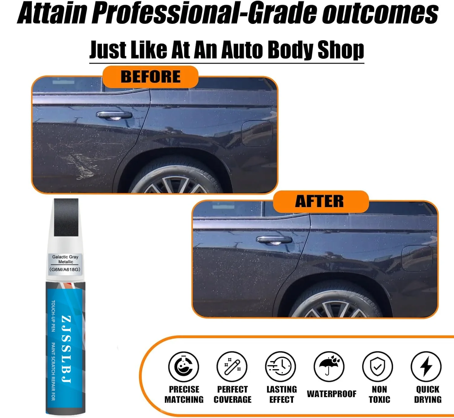 Galactic Gray Metallic(G6M/A618G) Touch Up Paint Compatible with Cadillac Exact Match 2 in 1 Touch up Paint for Chips and Nicks