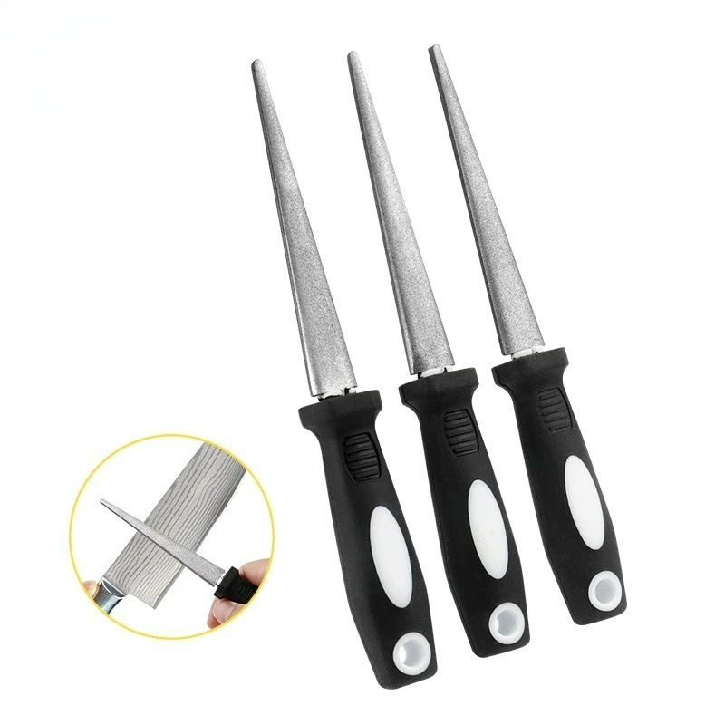 Half Round File Knife Sharpener, Handheld Sharpening Stone Rod, Portable Kitchen Blade Sharpener Tool with Non-Slip Handle