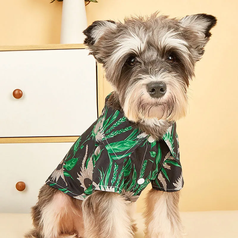 

New Summer Ins Cool Handsome Dog Shirt Pet Clothing Printed with Leaves and Sunflowers Dog Clothing Hot Selling Pet Apparel