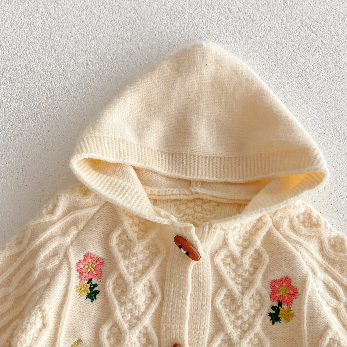 2023 Autumn Kids Baby Girls Cute Embroidery Flower Tassel Top Coat - Children Knitted Hooded Horn Button Outwear Jacket 1-7Y