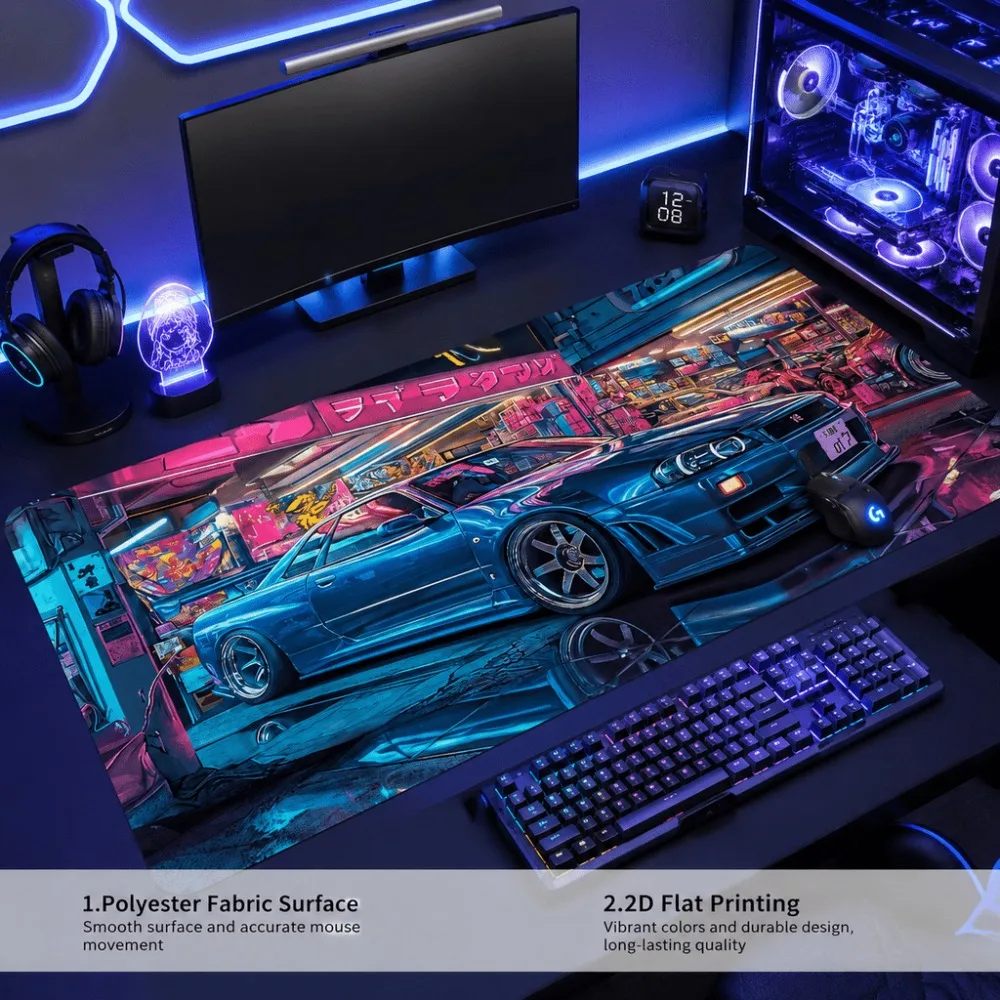 Neon Street Car Print, a minimalist and original desk pad suitable for gamers and office users. Made of silica mud, with unsewn