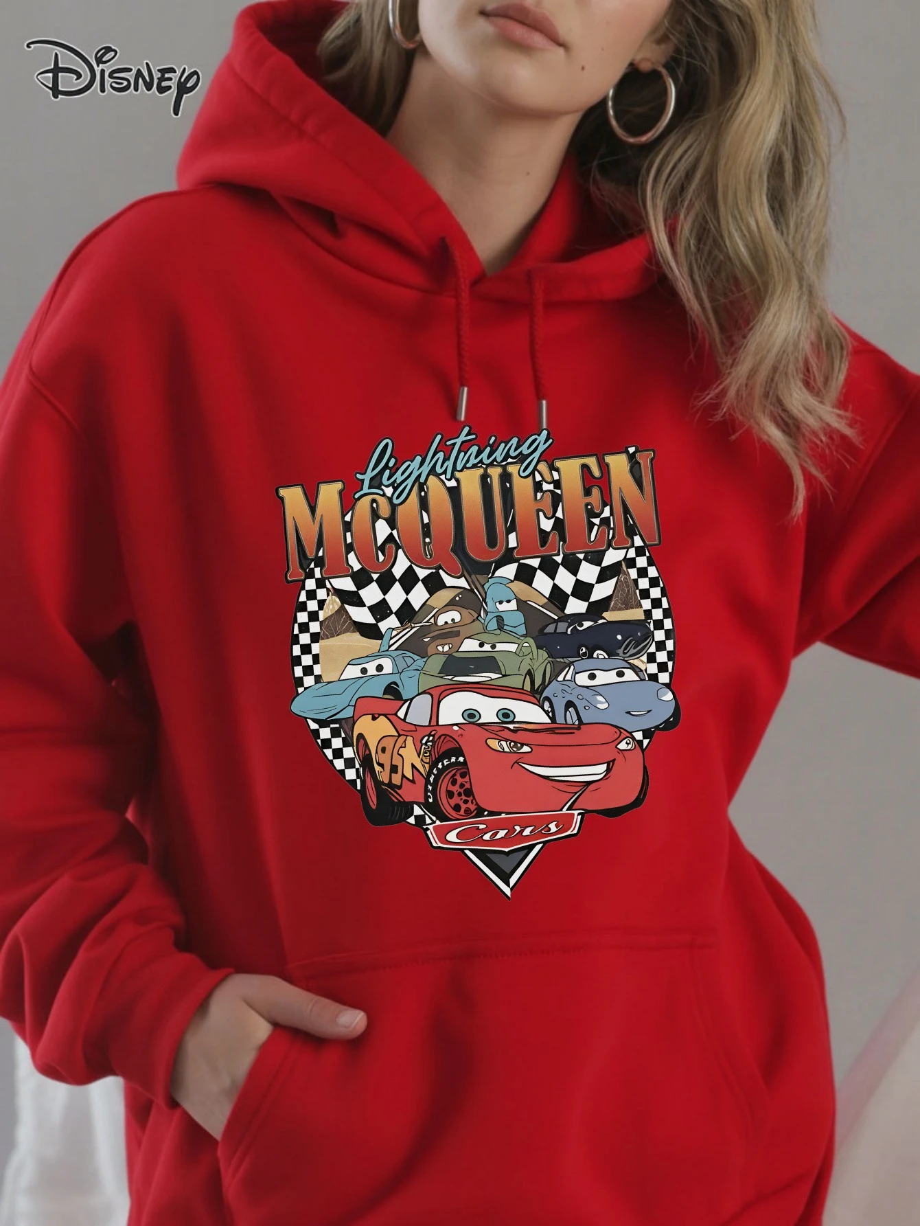 Disney Cars Lightning McQueen Frauen Hoodie Herbst Winter Casual Unisex Pullover Sweatshirt Kleidung Hoody Streetwear Übergroßen