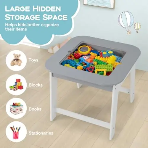 and Chair Set, 3-in-1 Wooden Activity  with Removable Tabletop, Blackboard & Whiteboard,  Space, Toddler  for Arts, Crafts, 