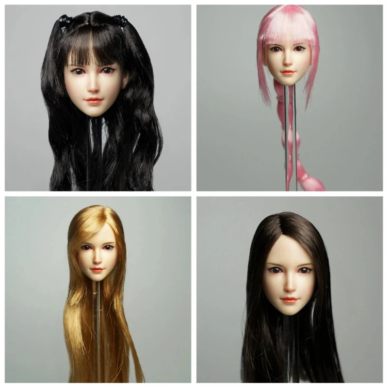 SUPER DUCK 1/6 SDH015 Female Head Sculpt Cute Girl Black Brown Pink Hair for 12 Inches Pale Skin TBLeague Female Action Figure