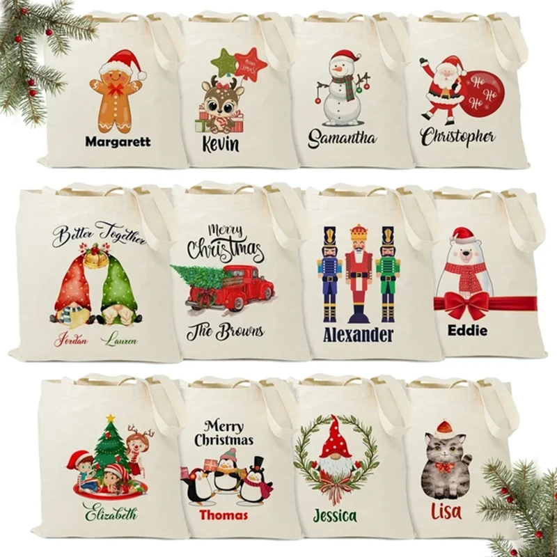 Polarshe Borsa tote personalizzata Borse tote in tela di grande capacità Borsa per la spesa regalo di Natale in cotone personalizzato Borse per