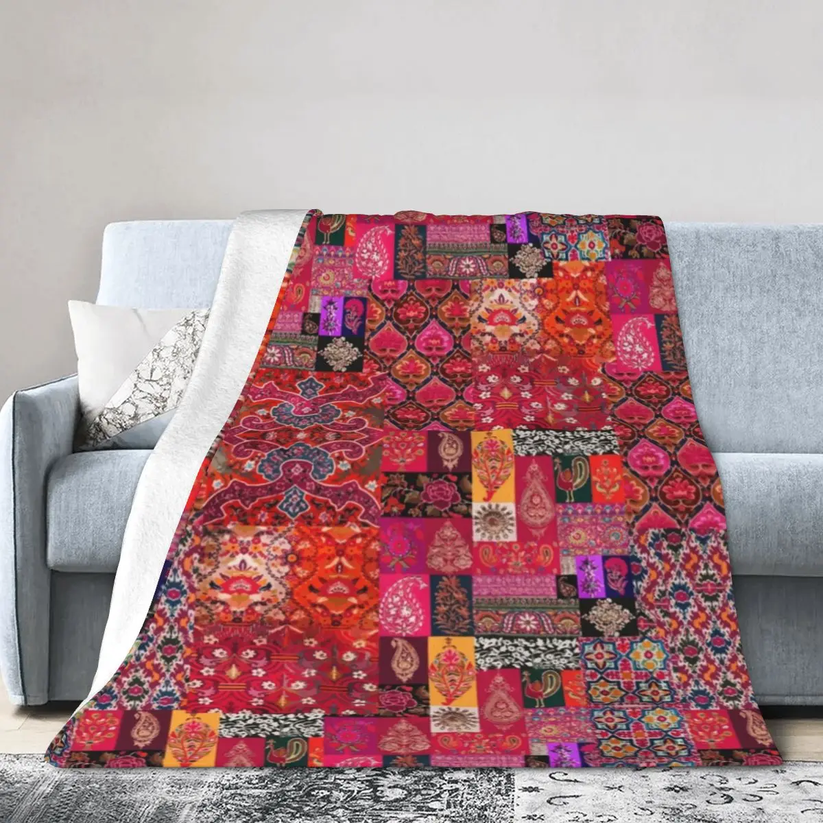 HQ Bohemian Traditional Oriental Moroccan Collage Style Artwork. Blanket Soft Warm Flannel Throw Blanket Cover for Picnic Travel