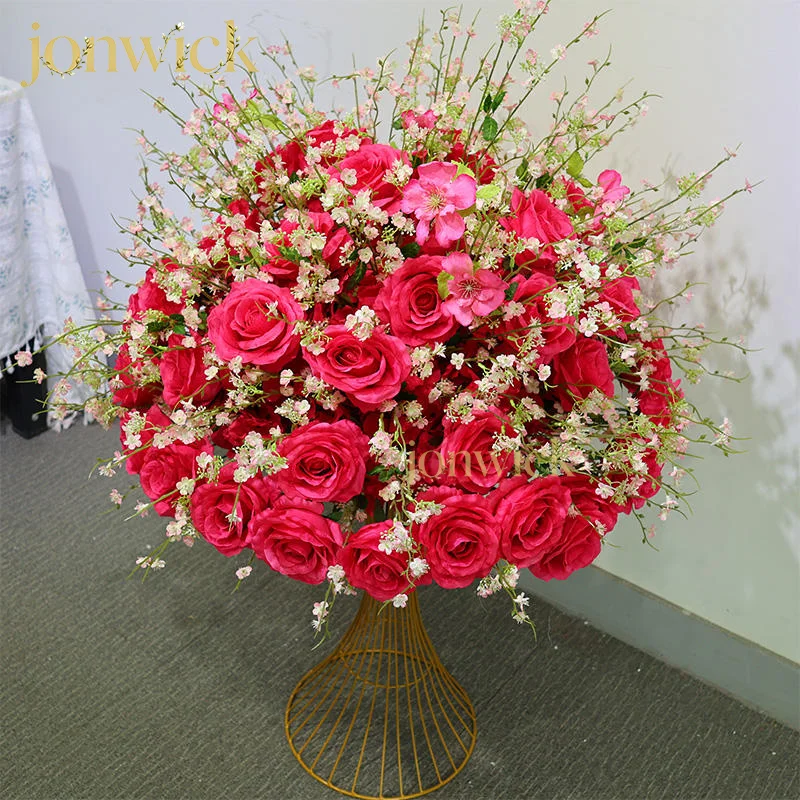 80-30cm Luxuriöser Künstlicher Blumenball aus Roten Rosen und Pfingstrosen für Hochzeitstischdekoration, Blumenhintergrund, Eventdekoration, Bühnendekoration – Detail 3