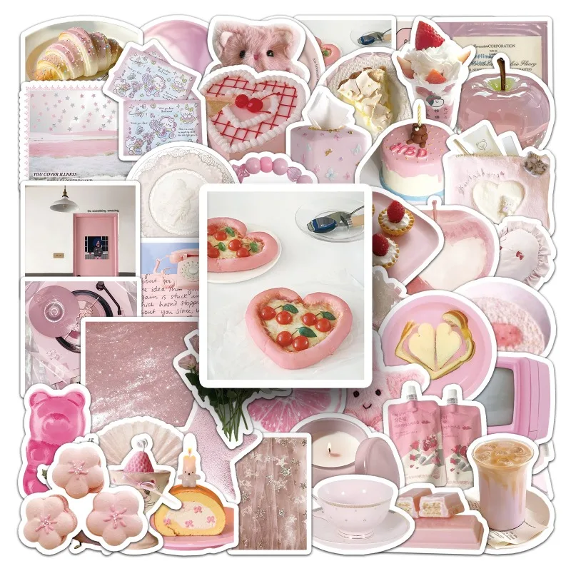 

50 Sheets Pink Aesthetic Scrapbook Stickers INS Aesthetic Schoolgirls Decals for Journal Cute Milk Tea Cup Decor Ins Style Decal