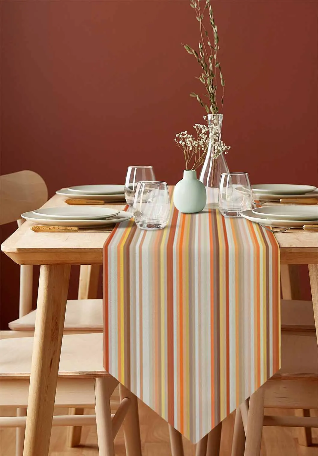 Orange Stripes Geometric Abstract Table Runner Holiday Party Tablecloth Kitchen Dining Table Runners Wedding Decorations