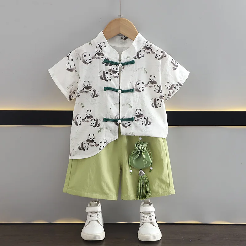 Conjunto de manga corta Hanfu de estilo chino para niños, prendas chinas tradicionales antiguas, guapo occidental, novedad de verano 2024