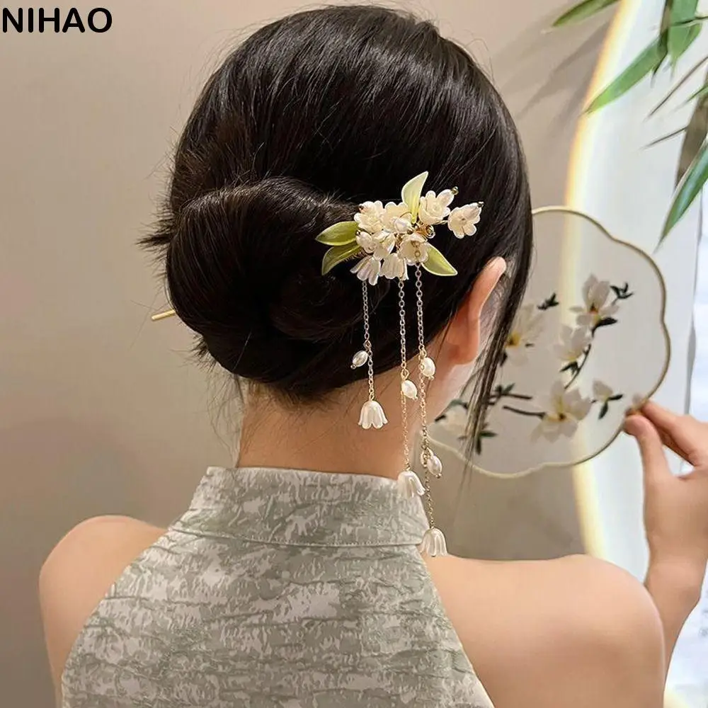 Hair Clips Tassel Braided Hairpins Hairpins For Girls Beaded Magnolia Women Hanfu Hairpins Chinese Hair Fork Flower Hair Sticks