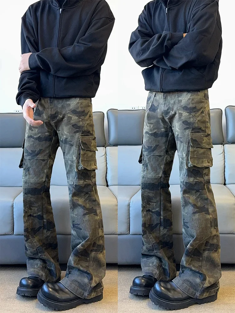 

Весна 2024, мужские американские ретро Sle, облегающие камуфляжные рабочие брюки, повседневные прямые длинные брюки, дышащие, молодежные