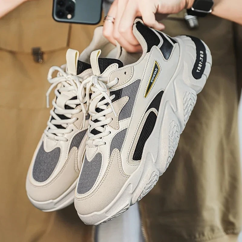 

Men 2025 New Clunky Sneaker For Trend Mesh Lace Up Breathable Casual Sports Shoes Increased Soft Soles Thick Sole Versatile