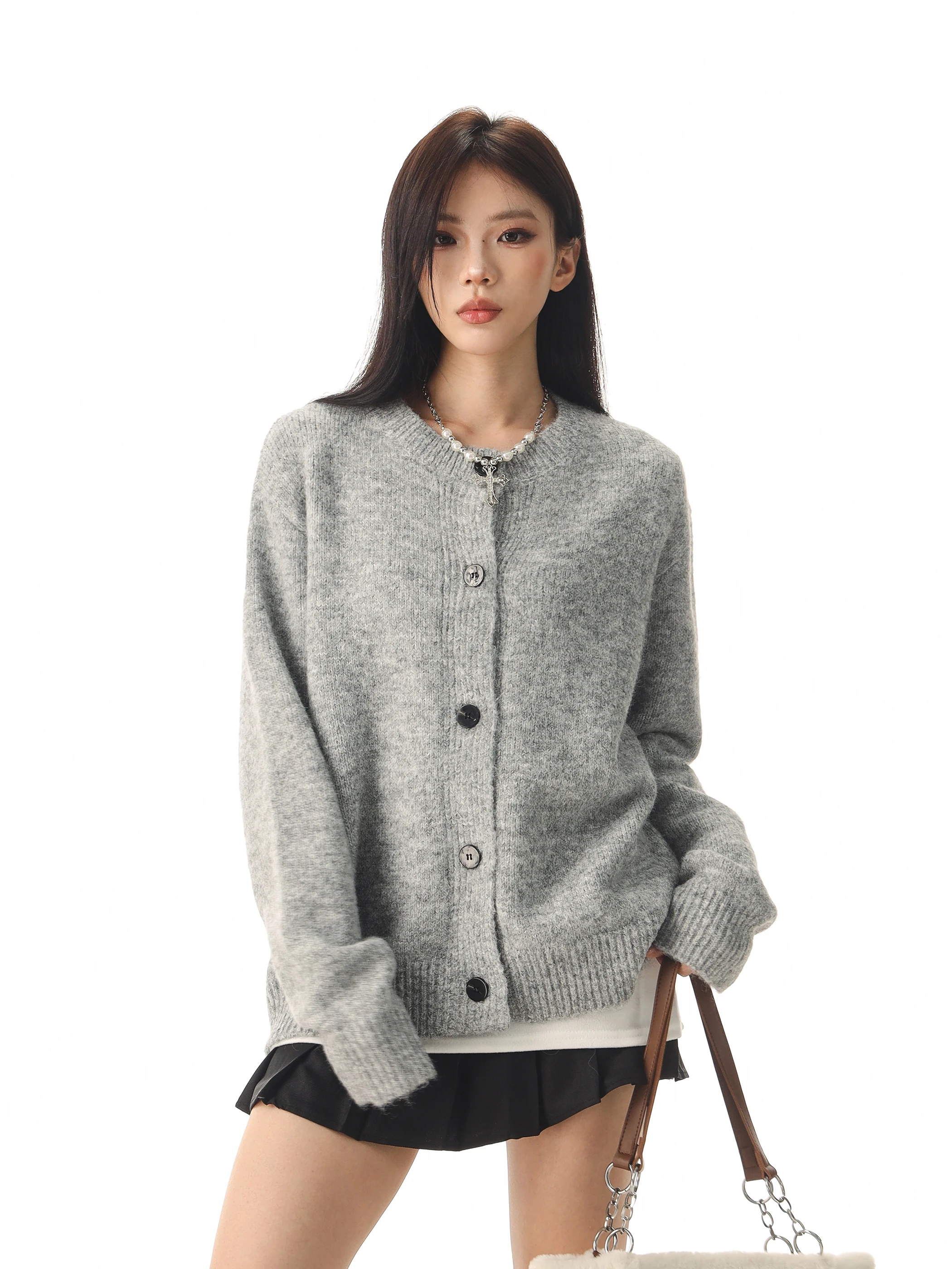 

Мягкий шерстяной вязаный свитер, женский свободный повседневный удобный кардиган на пуговицах, зимний теплый однотонный круглый свитер Ne