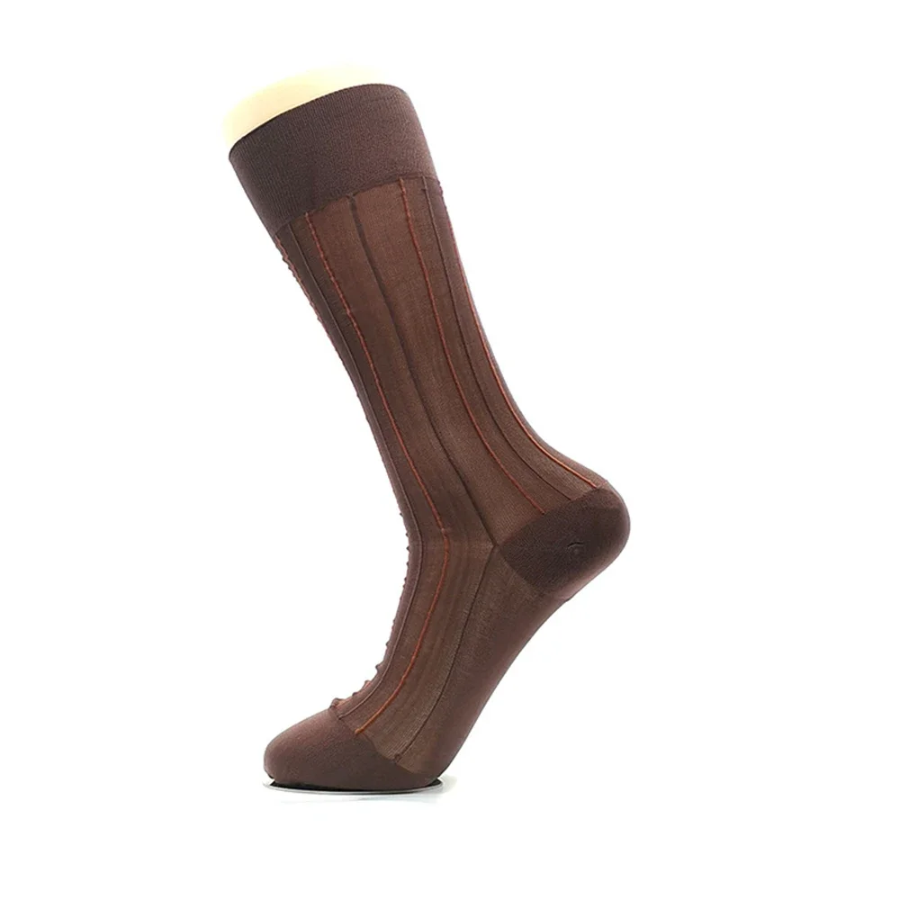 Calcetines de moda para hombre, medias deportivas transparentes y sedosas, calcetines de vestir de negocios ultrafinos transpirables a rayas