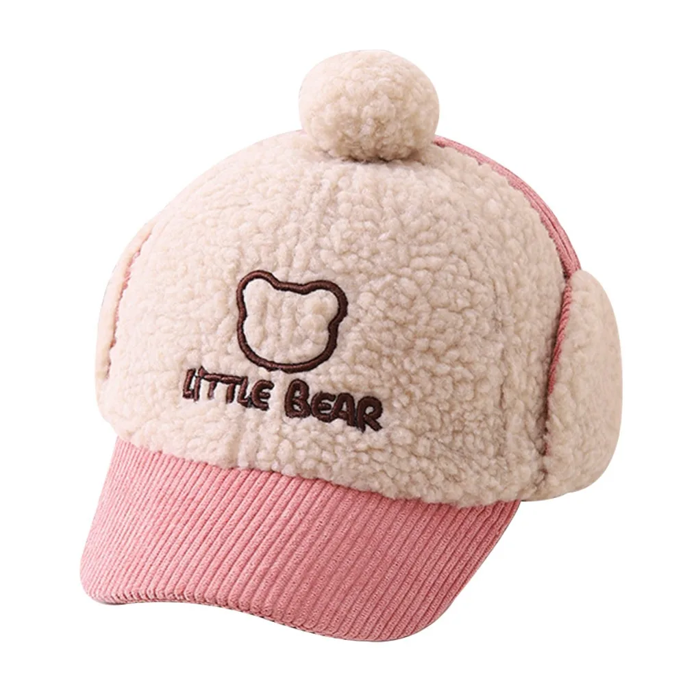 

Winter Cute Bear Baby Baseball Cap Earmuff Korean Kids Peaked Caps Lambswool Casual Toddler Plush Hat Boys Girls