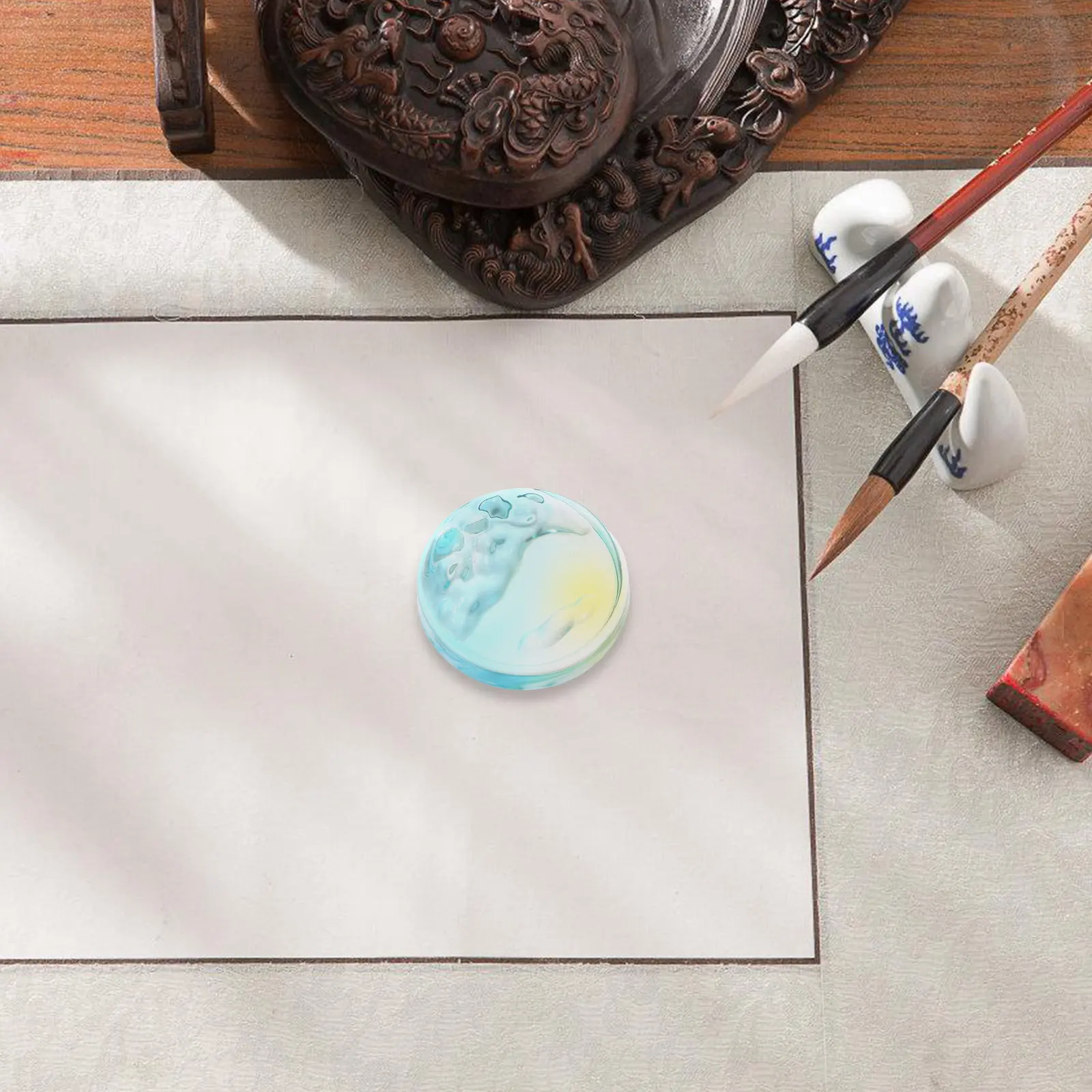 Elegant Glass Ink Dish Plate Stable Circular Design Calligraphy Brush Rest Ink Container for Chinese Calligraphy Painting