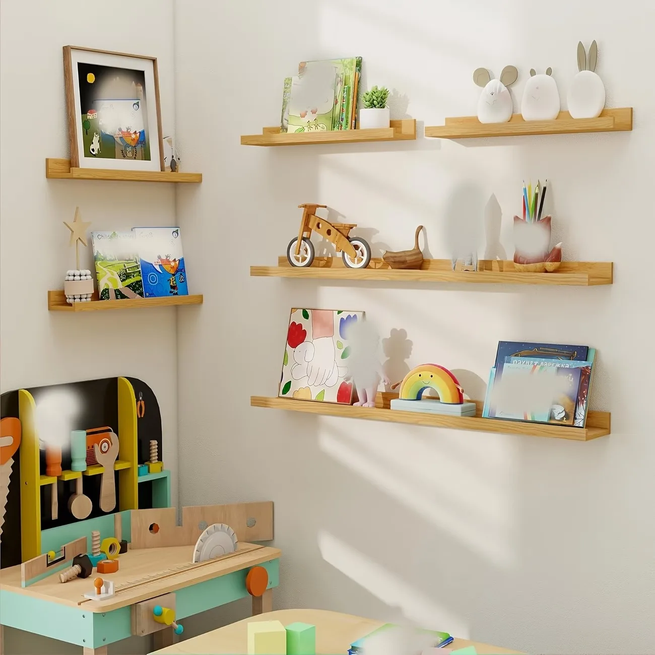 30/60cm Solid Wood Floating Wall Shelves for LivingRoom Bedroom Kitchen U-Shaped Wall Mounted Shelf Home Decor Storage Organizer