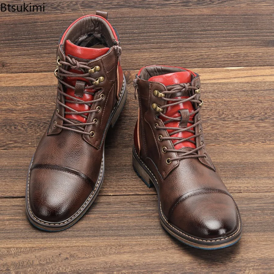 2026 New Men Fashion Boots New Arrival Britsh Vintage Leather Boots Shoes Men Autumn Winter Design Men's Ankle Boots Plus Size