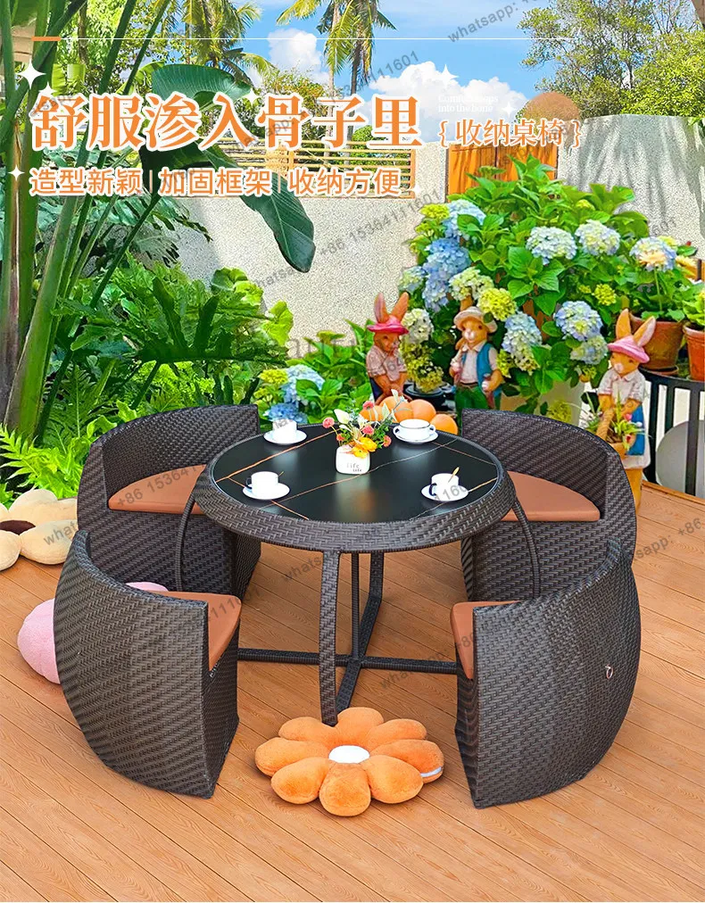 Outdoor rattan tables and chairs Garden garden can store sunscreen waterproof tables and chairs