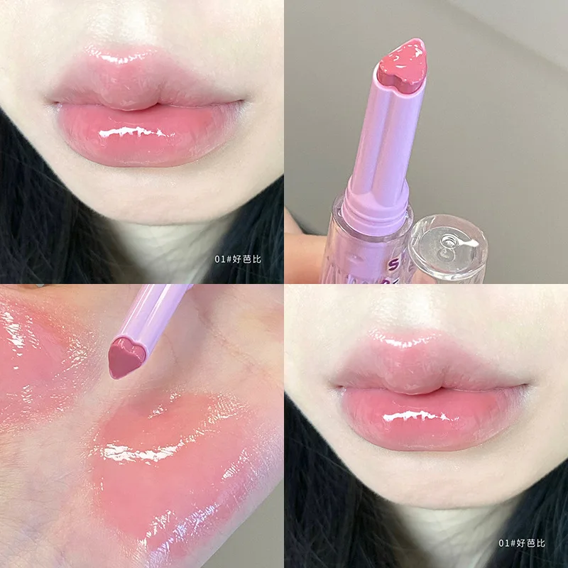 Jelly Mirror Lipstick Makeup Waterproof Non-stick Cup Solid Lip Gloss Clear Long Lasting Love Shape Moisturizing Lipstick Pen