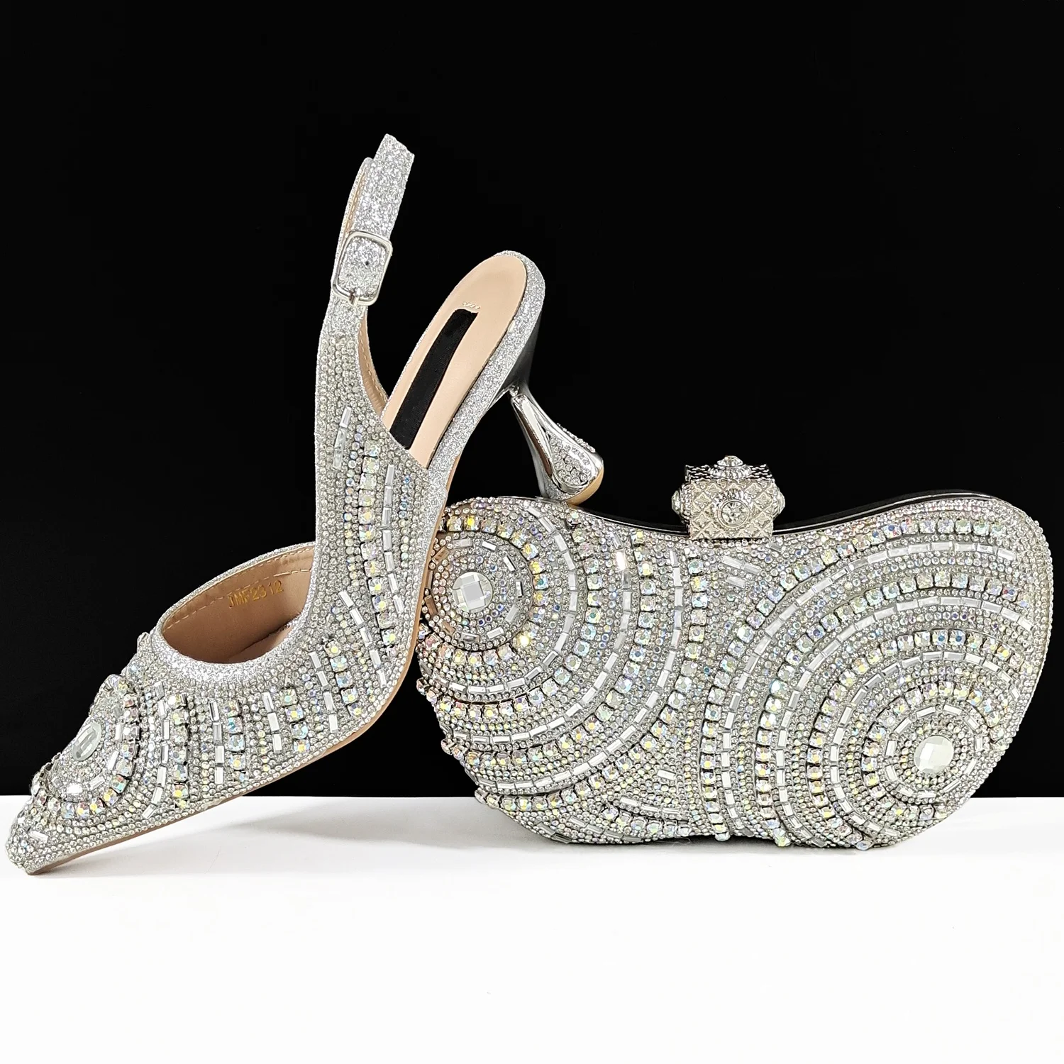 

Latest Italian Rhinestone Women Pointed Toe Shoes And Bag Set Summer Style Pumps Shoes And Matching Bags Set For Party Dress