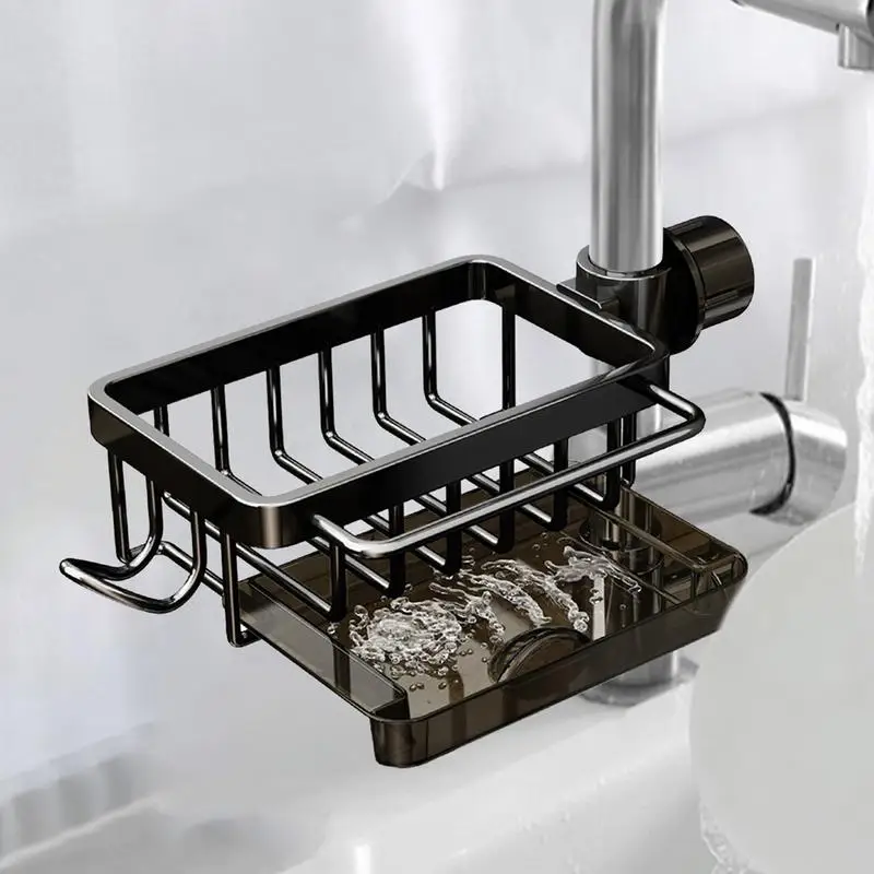 Sponge Holder For Kitchen Faucet Kitchen Sink Drain Organizer Quick-drying Kitchen Storage Rack Multi-function Attach To Faucet