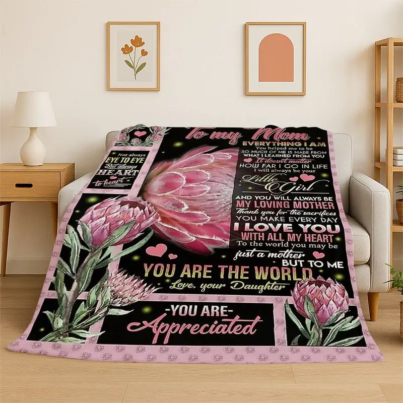 Gift Thanks To My Mom Mother Letter Present Flannel Blanket Soft Throw Blanket for Bedroom Living Room Bed Camping Picnic Nap