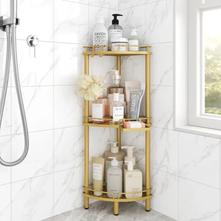 

Corner Shower Caddy Standing, Rustproof Metal Shower Organizer with Soap Holder, Floor Shower Corner Shelf Rack Storage Stands