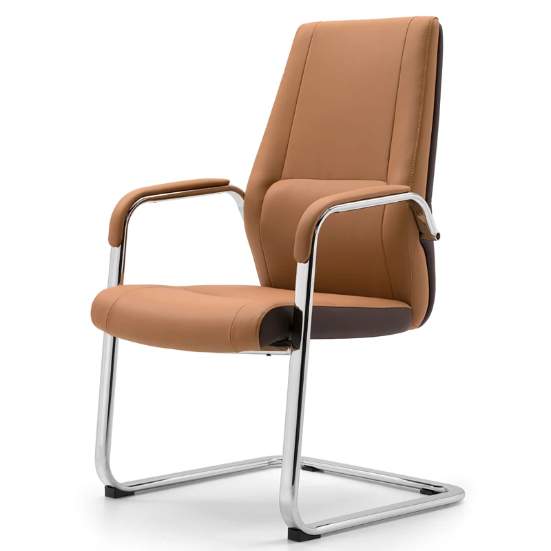 Conference Chair,Modern Brown Leather Cantilever Office Chair Ergonomic Executive Guest Chair With 2.0mm Thick Steel Frame For C