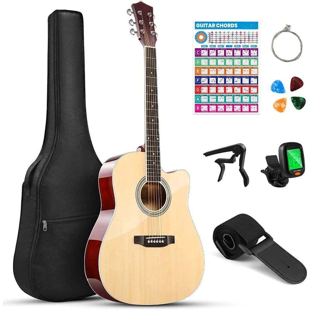 

Acoustic Guitar for Beginner Adult Teen Full Size Guitarra Acustica with Chord Poster, Gig Bag, Tuner, Picks, Strings