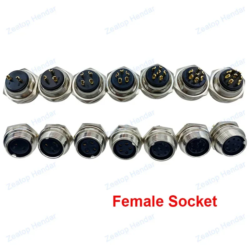 موصلات لحام الصناعية ، المكونات الذكور Socket الإناث ، النحاس ، دبوس الذهب ، 2 دبوس ، 3 دبوس ، 4 دبوس ، 5 دبوس ، 6 دبوس ، 7 دبوس ، 8 دبوس ، 16 مللي متر ، GX16 ، 1 قطعة #3