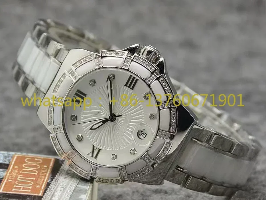 Luxury New Women Quartz Ceramic Diamonds Ladies Dress Watch Black White Silver Fashion Watches 36mm