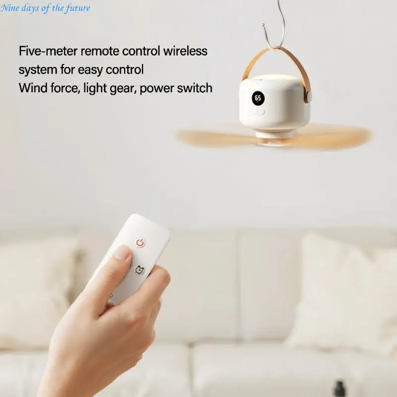 Quiet Hanging Fan LED Illuminations Low Power Airflows Camping Cruise Indoor Outdoor Use E65A