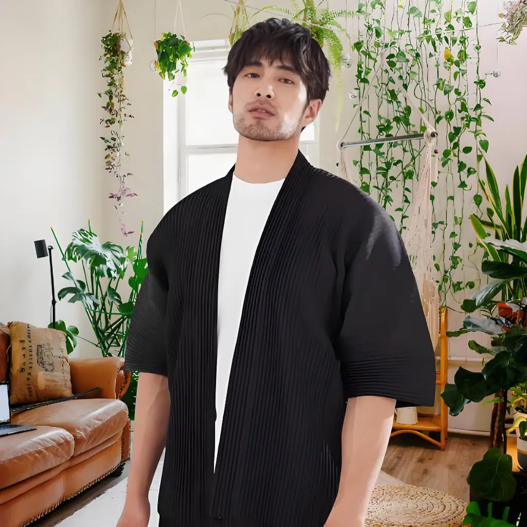 مياكي الربيع والخريف جديد اليابانية مطوي الرجال نصف كم دعوى رداء عصري ومريح فضفاض كبير الحجم معطف فوقي #2