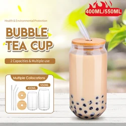 550ml/400ml Glass Cup With Lid and Straw Transparent Bubble Tea Cup Juice Glass Beer Can Milk Mocha Cups Breakfast Mug Drinkware