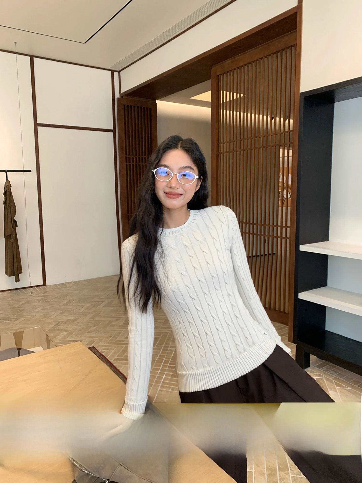 

Crsu Casual Sle женский вязаный свитер Long Sve круглый Ne твист узор мягкая ткань удобный крой осенний топ