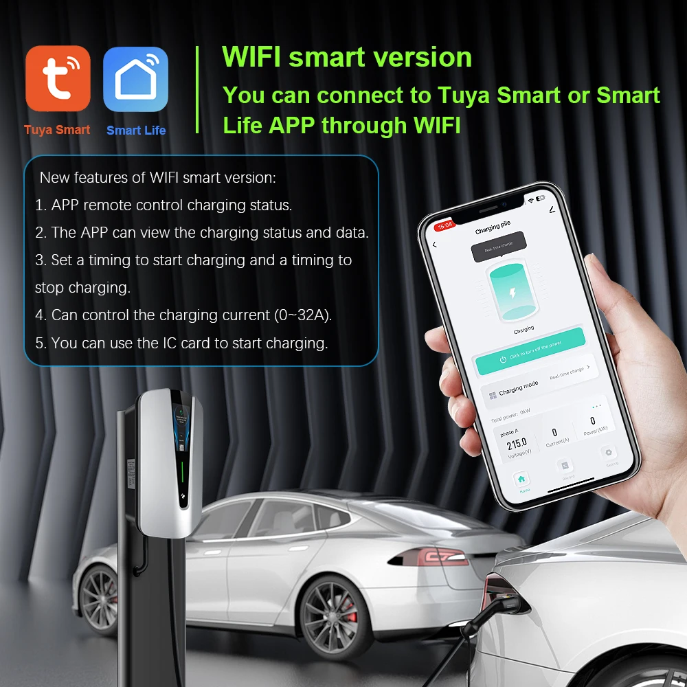 Camason EV car charger type 2 Electric Vehicle charging station wallbox 220V/7kw 3 phase 21kw pole terminal WIFI Smart version