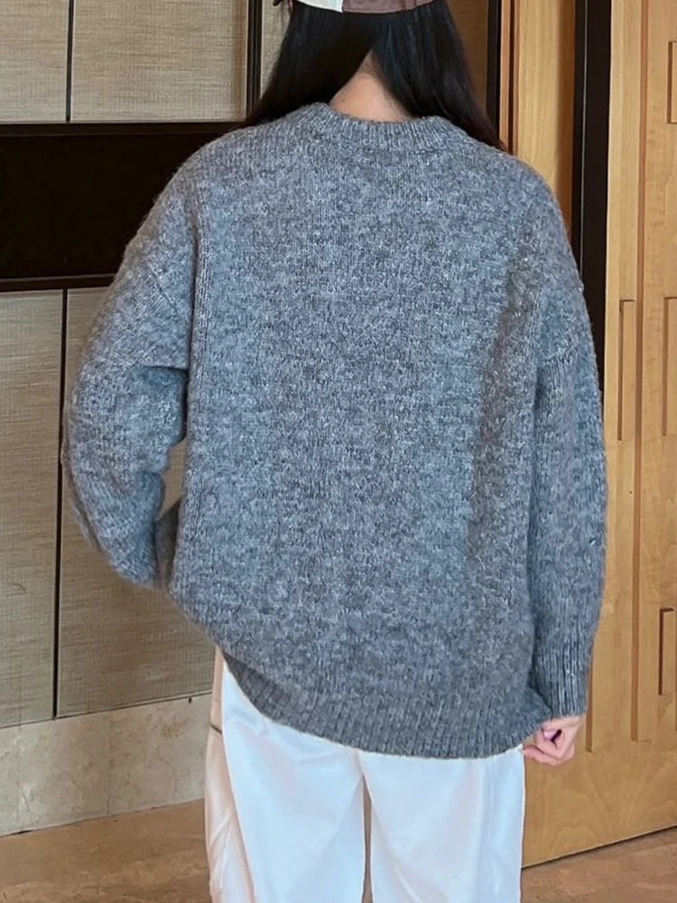 Maglione lavorato a maglia ciliegia ispessito da donna Girocollo ampio Stile pigro Top Design-Focalizzato Autunno Inverno Moda 2025