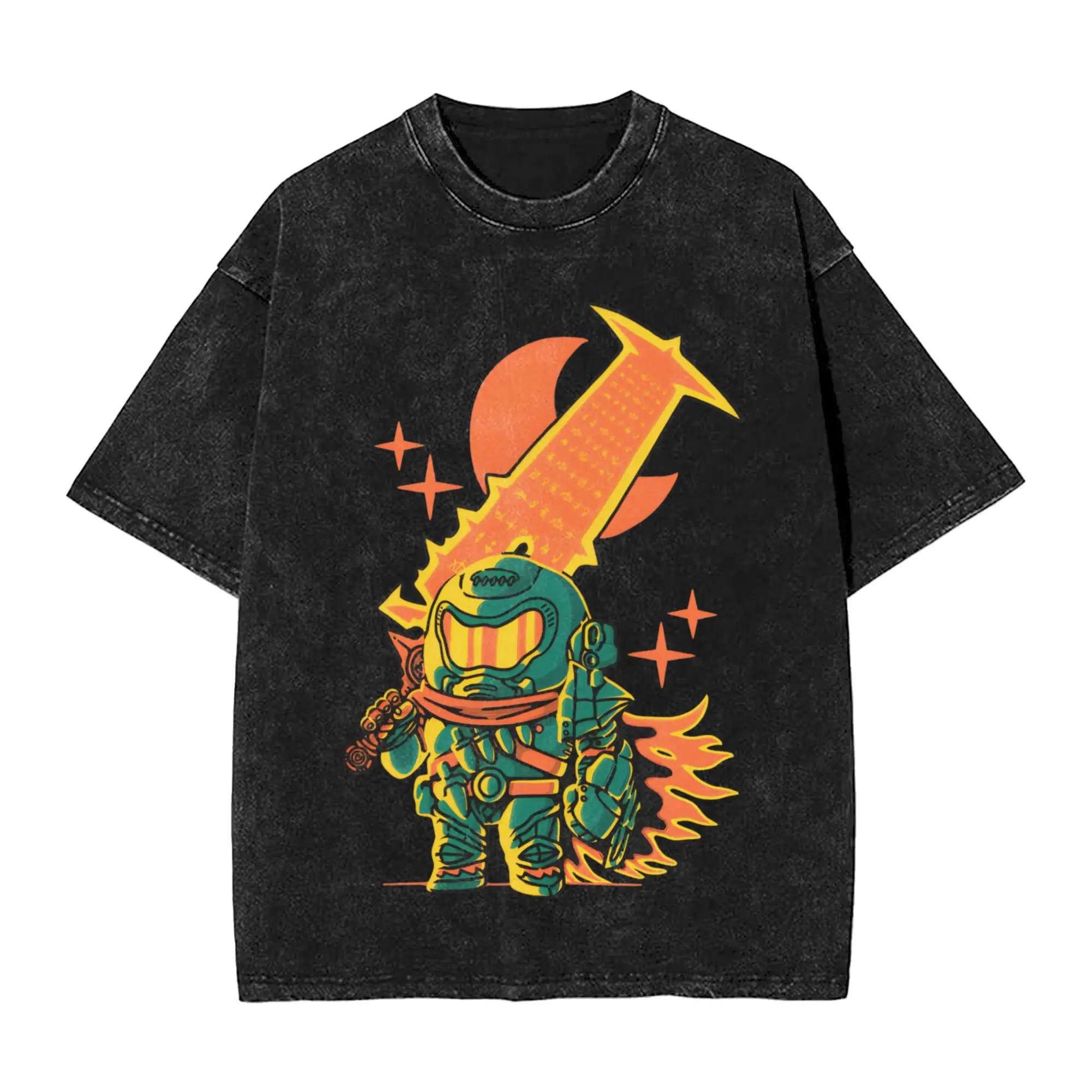 Dooms Slayes Washed T-Shirt Mens  Street Style Cotton T-Shirts Beach O-Neck Harajuku Tee Shirt Oversized Tops