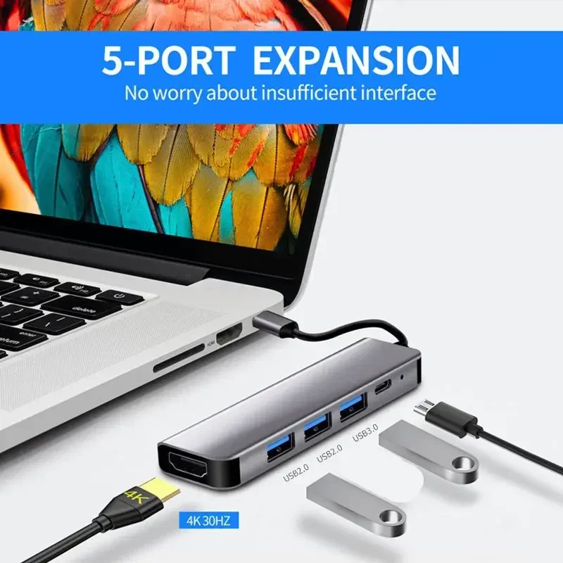 3 Ports USB C Hub to 4K HDMI-Compatible USB 3.0 2.0 HUB 4K 30Hz PD Fast Charge Charging Docking for MacBook iPad Samsung