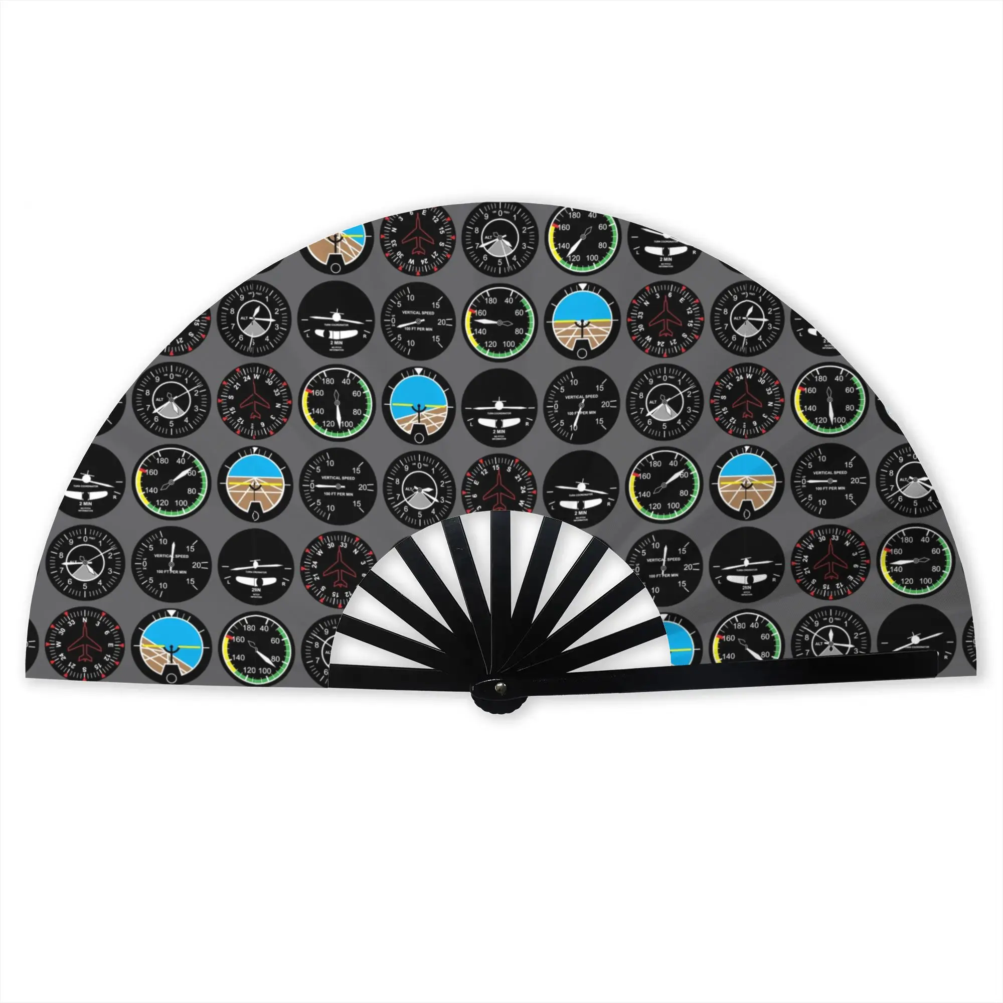 Aviation Flight Instruments Stylish Hand Fan Aircraft Pilot Aviator Plane Printed Polyester Fan Aesthetic For Wedding Party Gift
