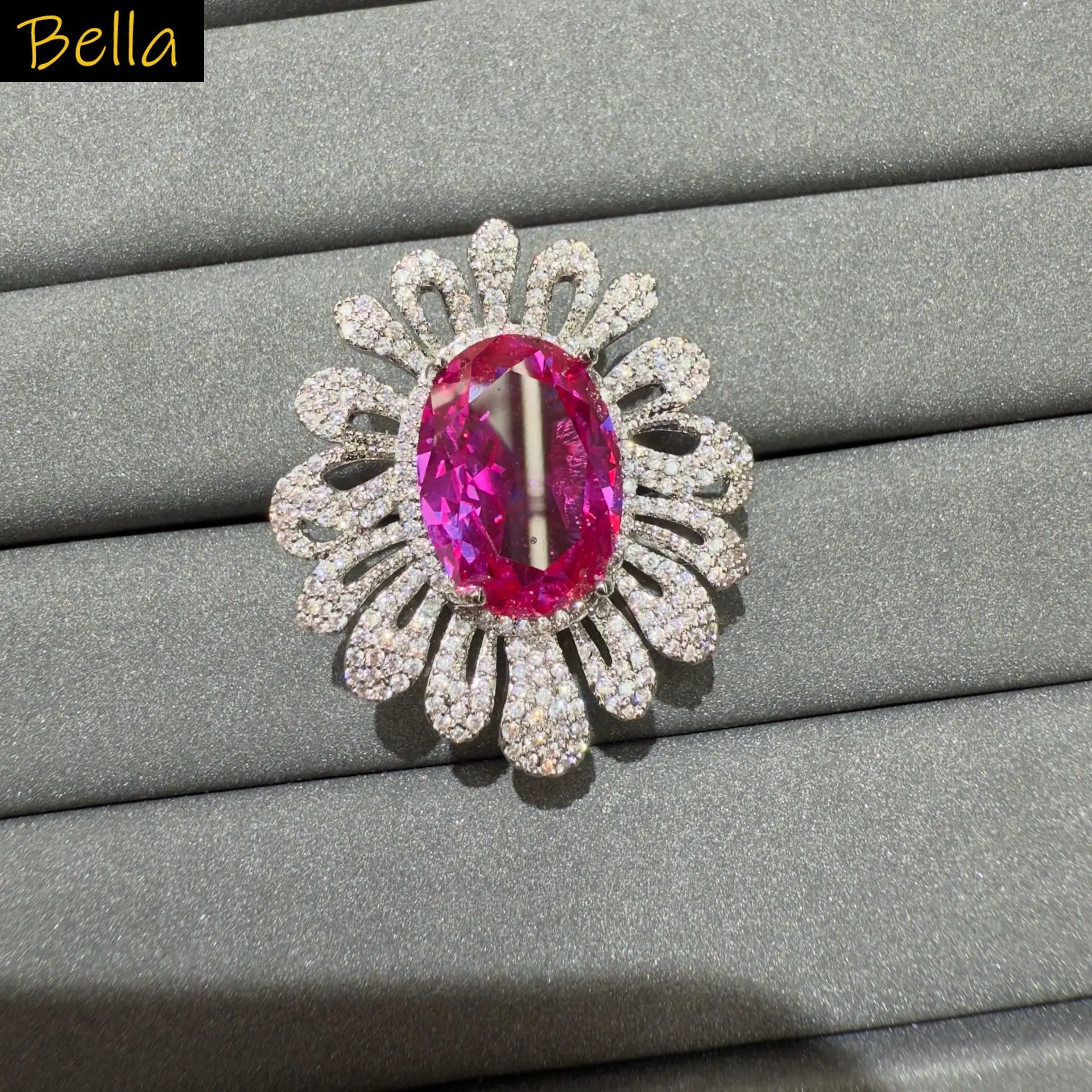 

Fashion Adjustable Cubic Zirconia Ring for Women Shiny Flower Design Jewelry for Gala Event Dinner Party Blue Fushia Pink Green