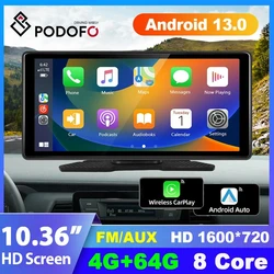 Podofo-Leitor de vídeo multimídia carro, Monitor Carplay, Navegação Android Auto GPS, Painel WiFi DVR, 10.36 