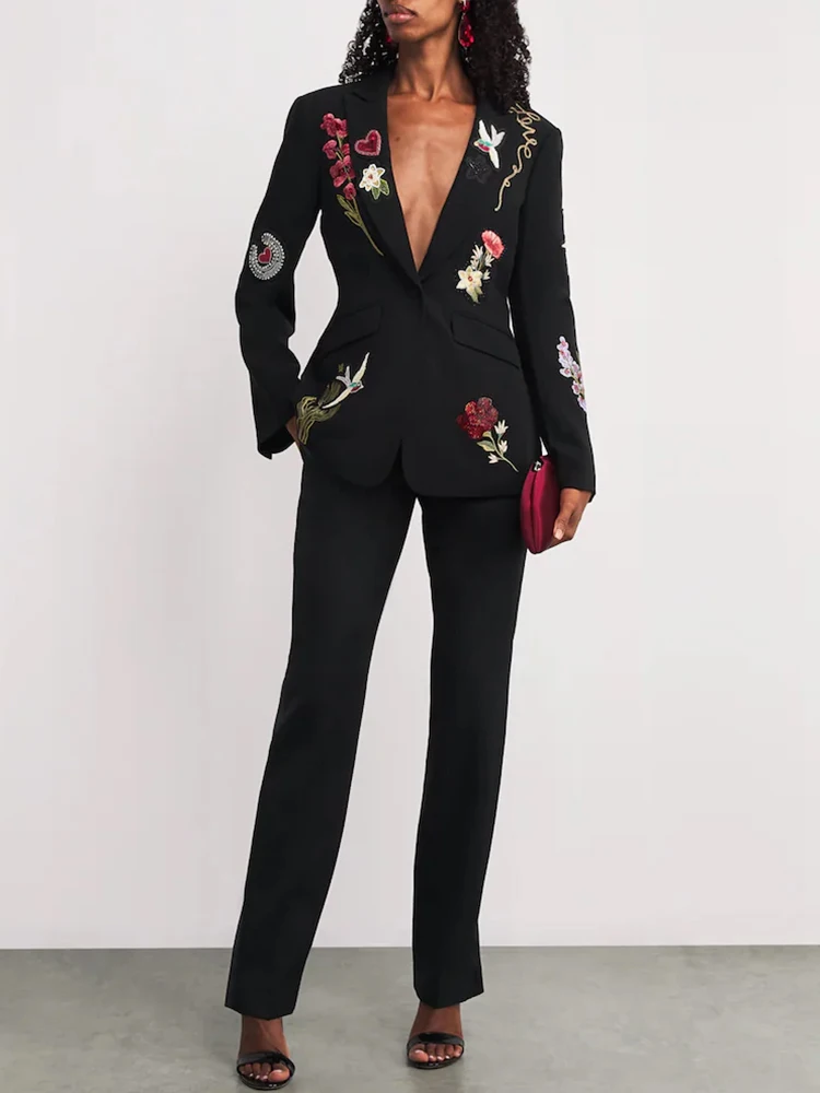

HIGH QUALITY Newest 2025 Designer Runway Suit Set Women's Nail Bead Embroidered Blazer Pants Set 2pcs