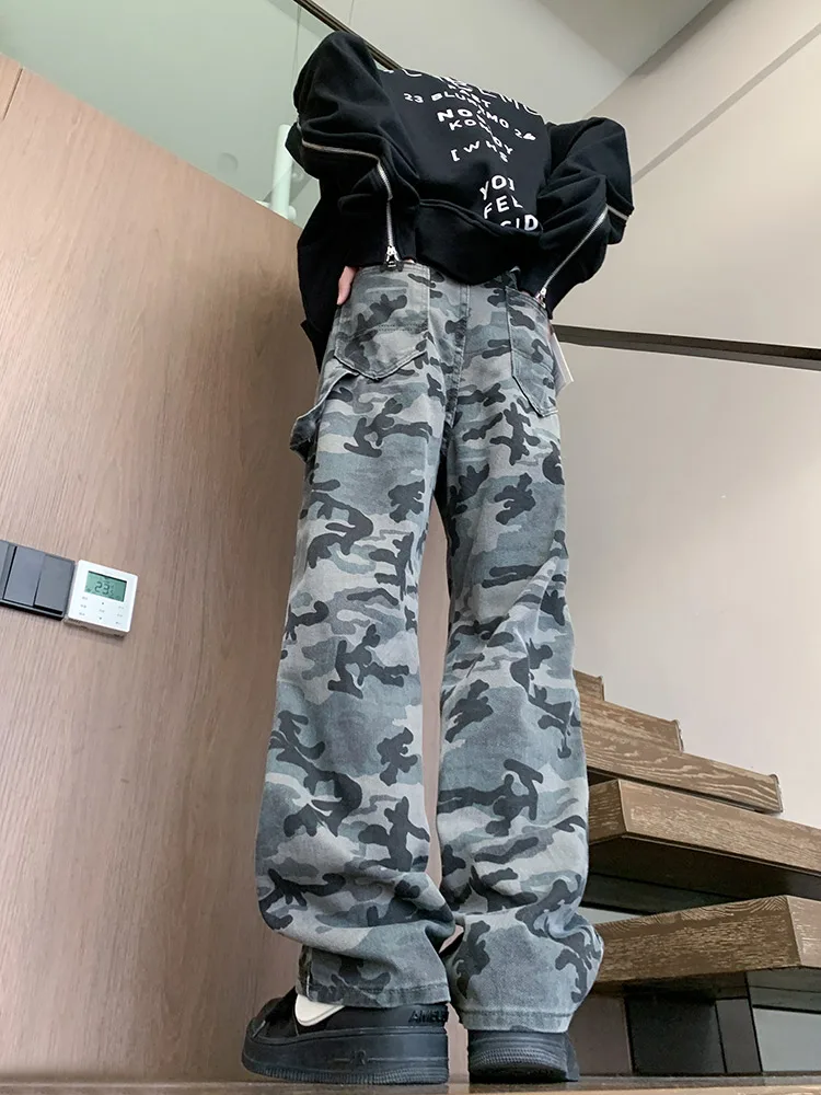 

Мужские джинсы в американском стиле, камуфляжные, плотные, весенне-осенние, ретро, в стиле хип-хоп, прямые, рабочие брюки, крутой уличный стиль