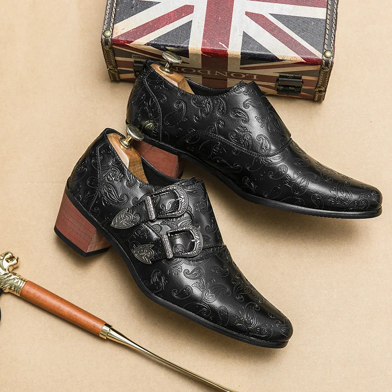 Zapatos de boda puntiagudos para hombres, tacones altos de gran tamaño de alta calidad, zapatos de cuero de diseñador de moda, zapatos de vestir para hombres